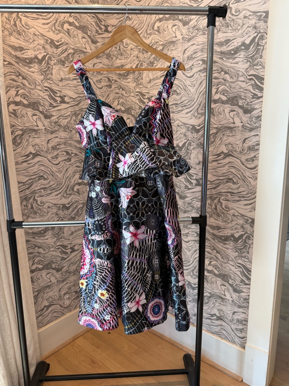 CQ by CQ Black Dress with Pink & Blue Accents